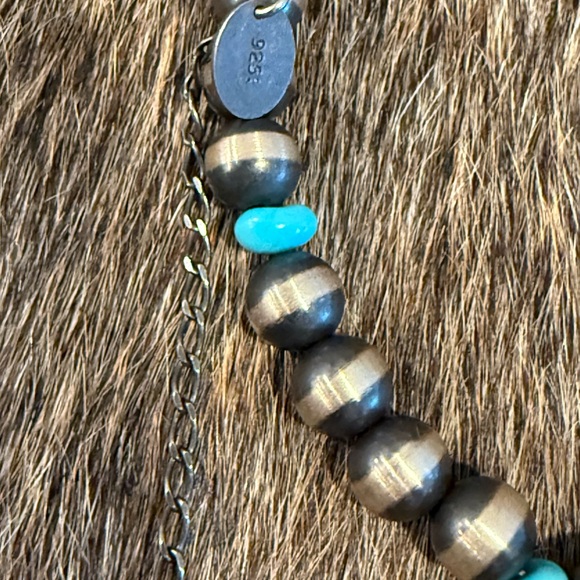 Kingman turquoise & graduated pearl choker - Picture 3 of 4